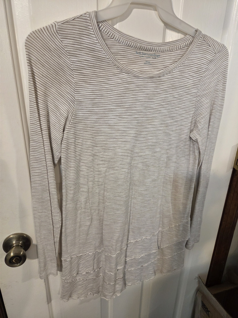 Soft Surroundings Cream and Light Brown Striped Long Sleeve Tunic